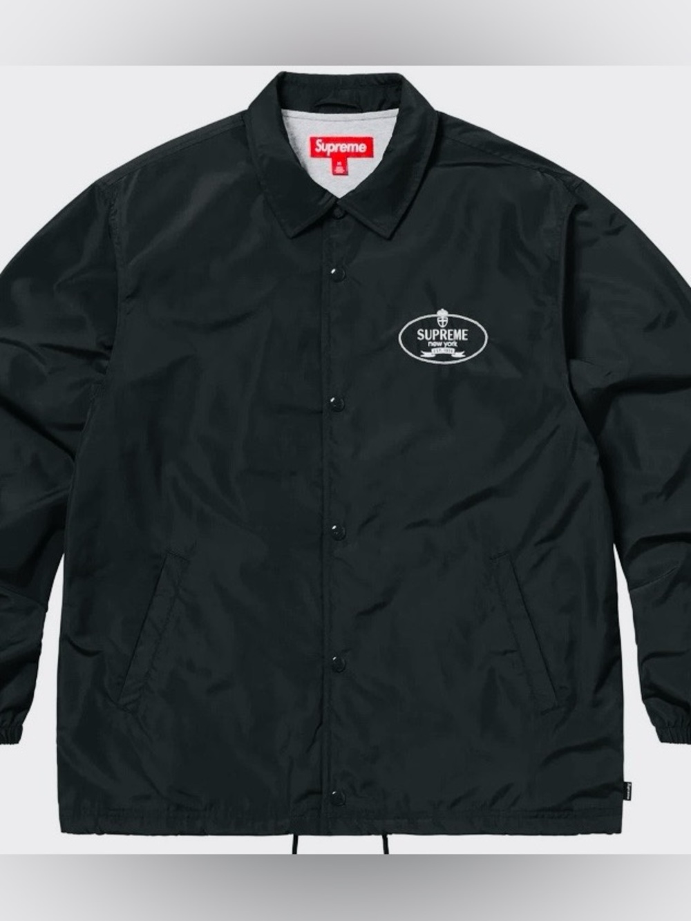 Supreme Black Logo Coach Jacket with White Chest Emblem